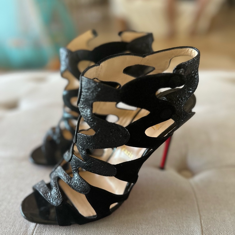✨Christian Louboutin Black Suede and Leather Caged High Heels✨